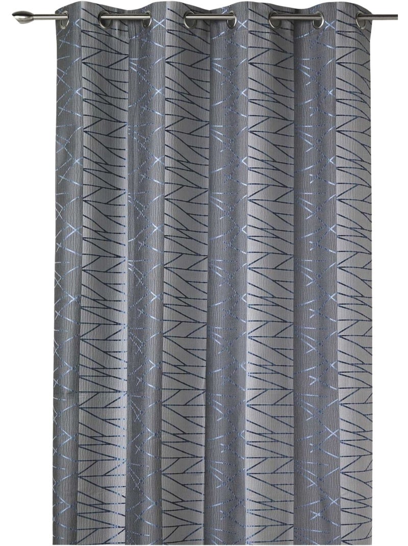 Rideau tamisant en jacquard à rayures verticales design Bleu - Kiabi