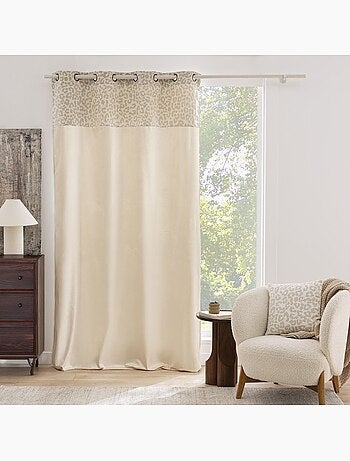 Rideau tamisant en polycoton avec bandeau jacquard chenille léopard