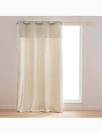 Rideau tamisant en polycoton avec bandeau jacquard chenille léopard