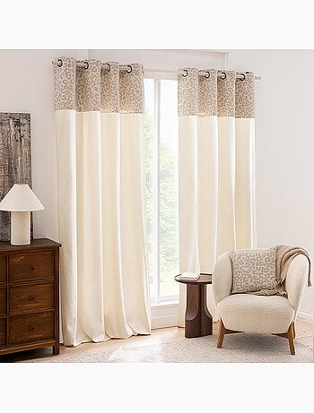Rideau tamisant en polycoton avec bandeau jacquard chenille léopard
