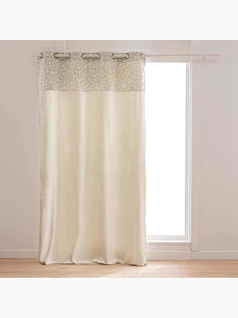 Rideau tamisant en polycoton avec bandeau jacquard chenille léopard Bois naturel - Kiabi