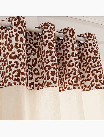 Rideau tamisant en polycoton avec bandeau jacquard chenille léopard