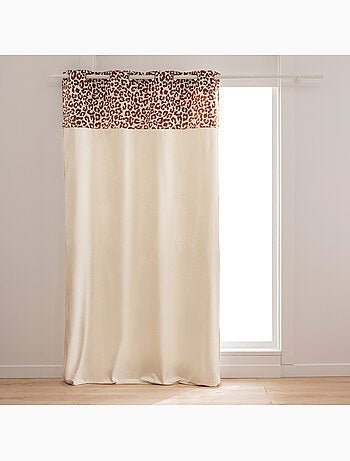 Rideau tamisant en polycoton avec bandeau jacquard chenille léopard