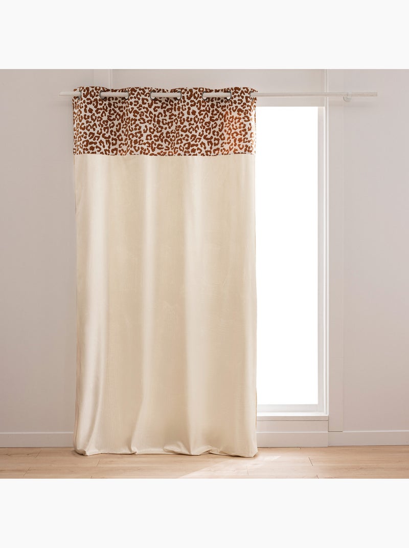 Rideau tamisant en polycoton avec bandeau jacquard chenille léopard Marron - Kiabi