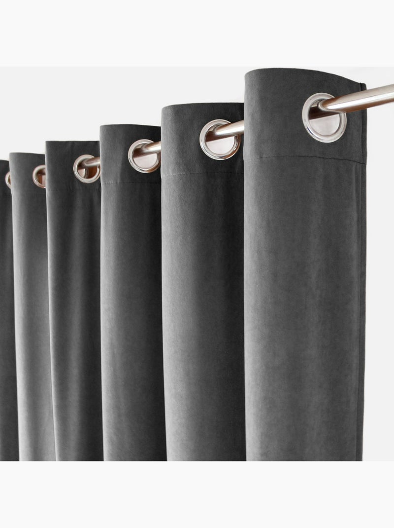 Rideau tamisant en velours gris anthracite - Kiabi