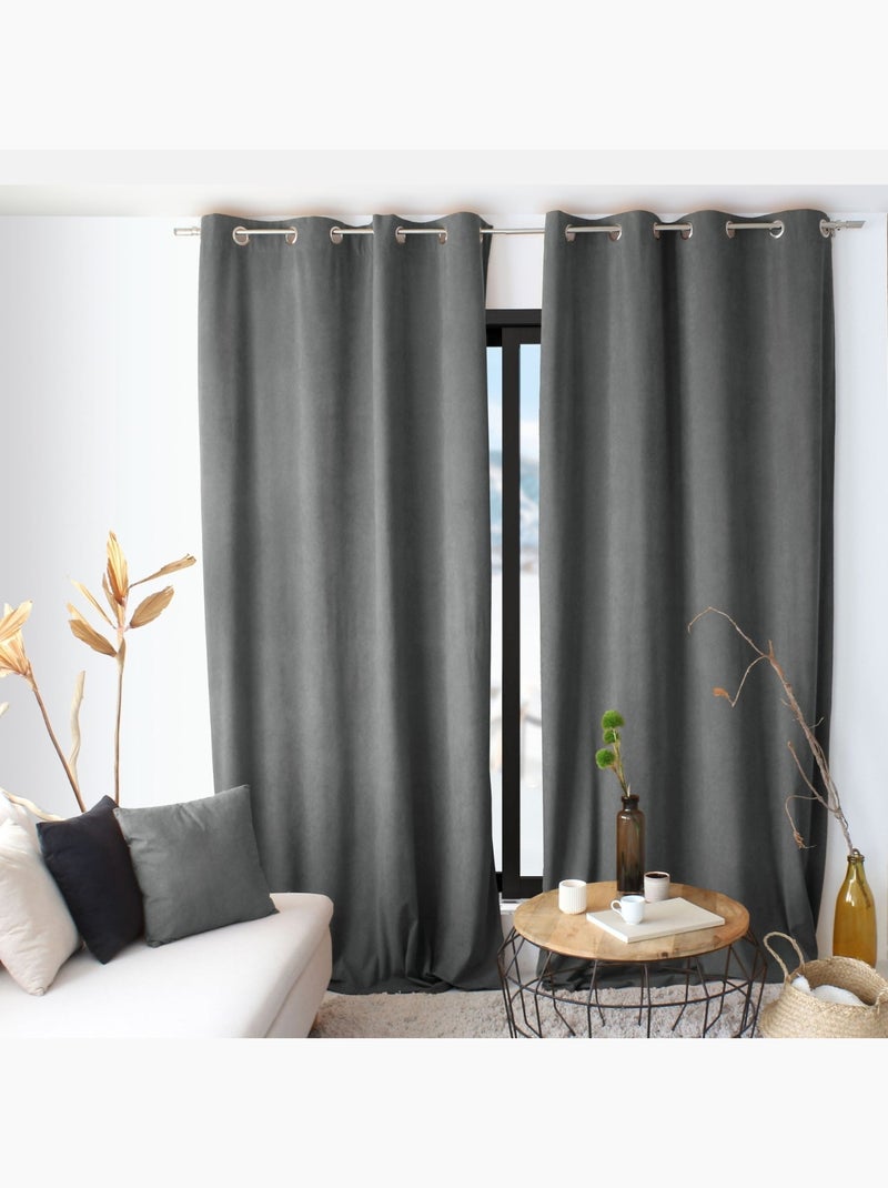 Rideau tamisant en velours gris anthracite - Kiabi