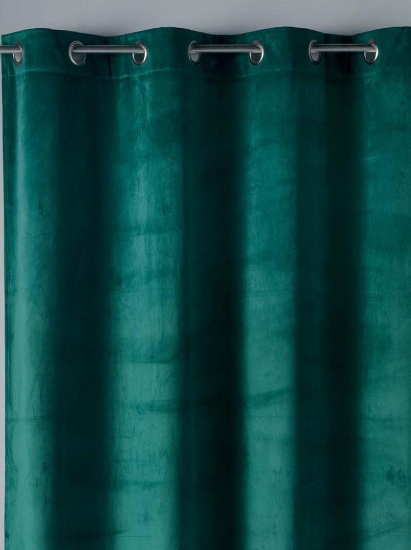 Rideau tamisant en velours ras Bleu pétrole - Kiabi
