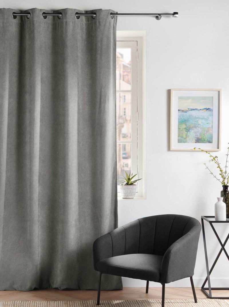 Rideau tamisant en velours uni Gris - Kiabi
