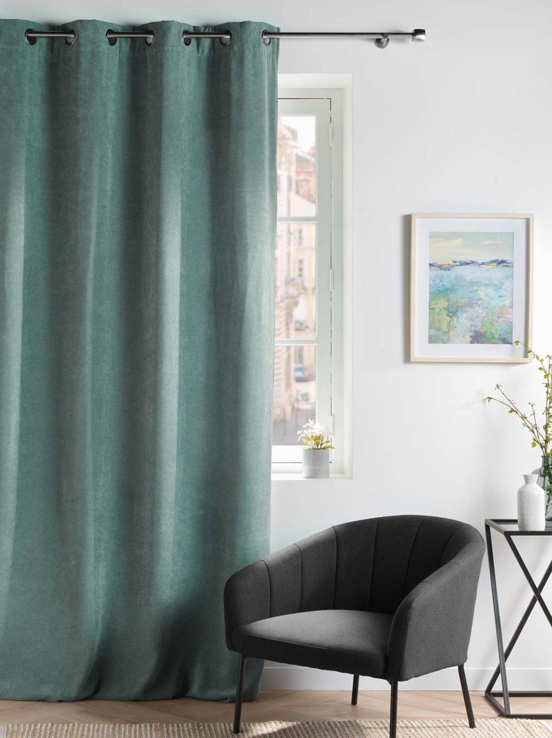 Rideau tamisant en velours uni Vert olive - Kiabi