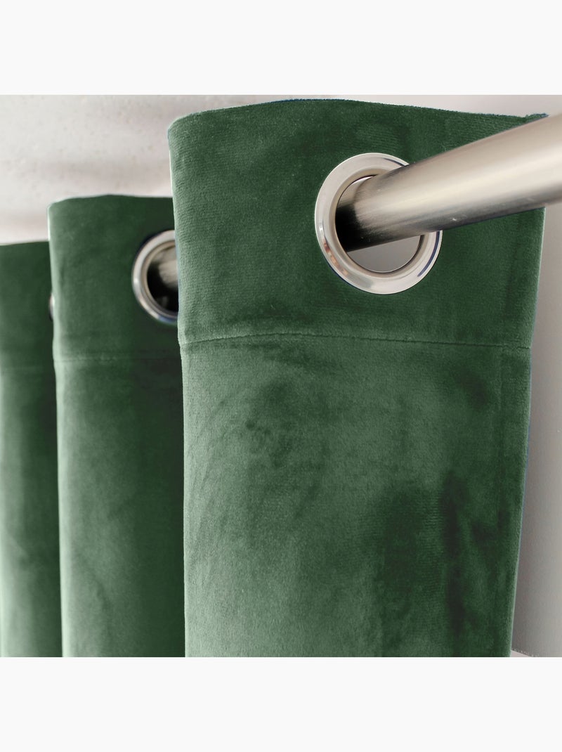 Rideau tamisant en velours Vert - Kiabi