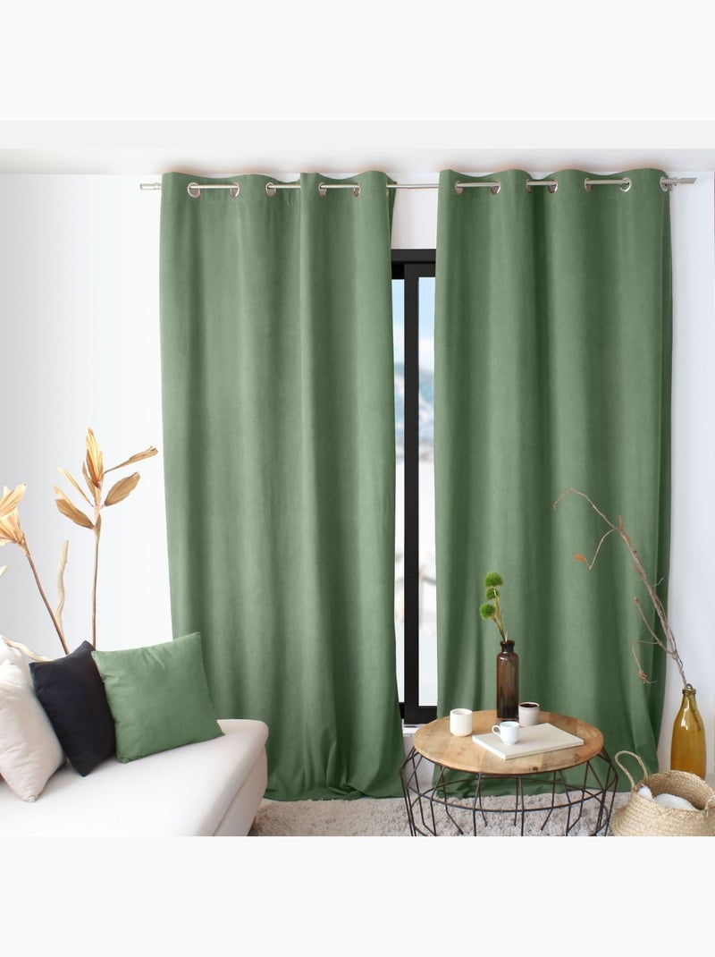 Rideau tamisant en velours Vert - Kiabi