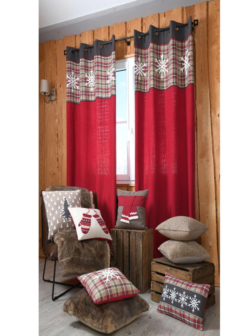 Alpes Blanc Parure De Draps Esprit Chalet Pur Coton Vanoise Rouge - Lit 140x190cm, 160x200cm Ou 90x190cm