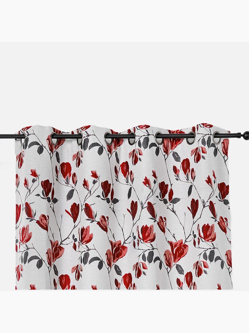 Rideau tamisant et imprimé Magnolia Rouge - Kiabi