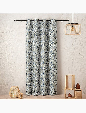 Rideau tamisant jacquard polycoton à motifs floraux et oiseaux