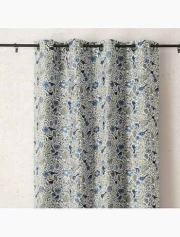 Rideau tamisant jacquard polycoton à motifs floraux et oiseaux