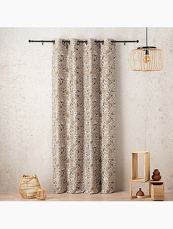Rideau tamisant jacquard polycoton à motifs floraux et oiseaux