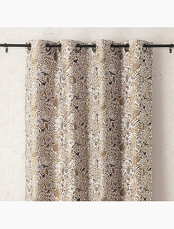 Rideau tamisant jacquard polycoton à motifs floraux et oiseaux
