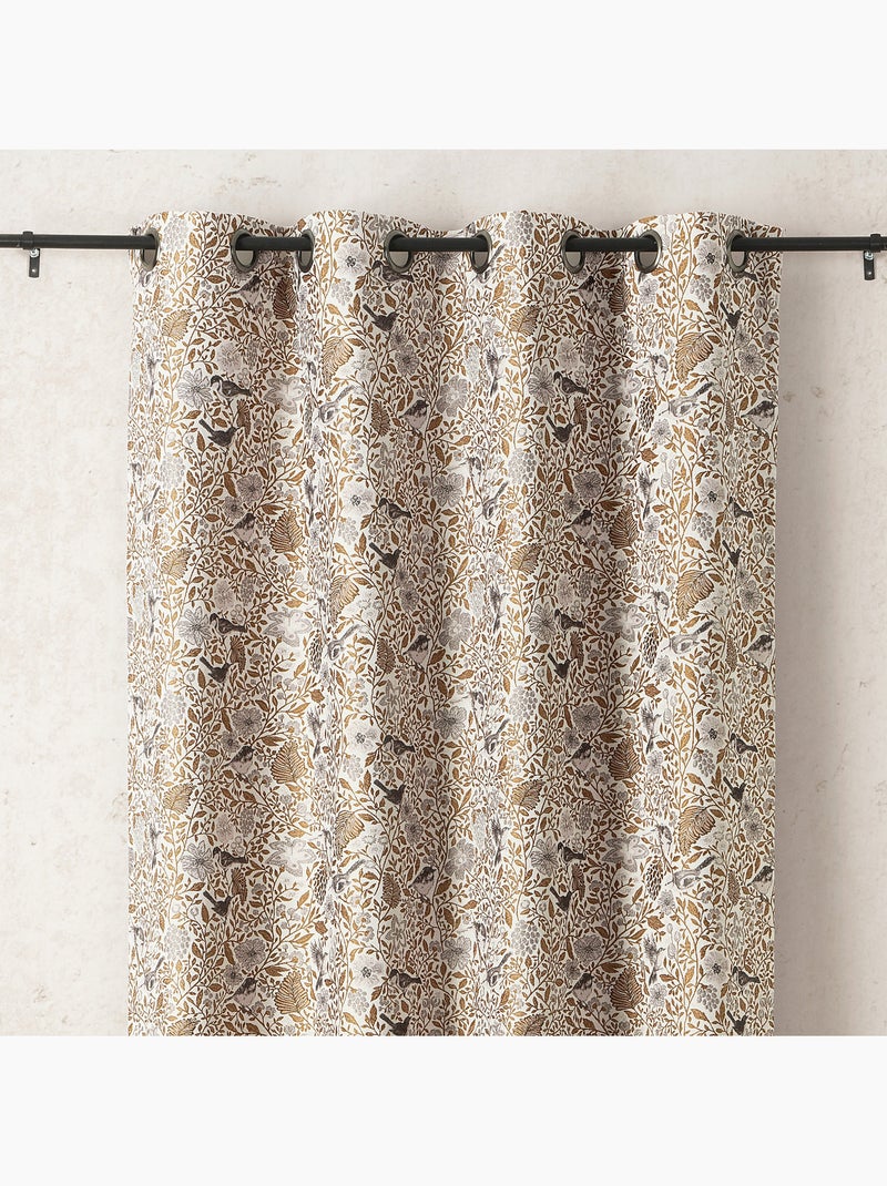 Rideau tamisant jacquard polycoton à motifs floraux et oiseaux Jaune foncé - Kiabi