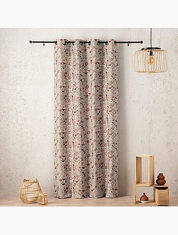 Rideau tamisant jacquard polycoton à motifs floraux et oiseaux