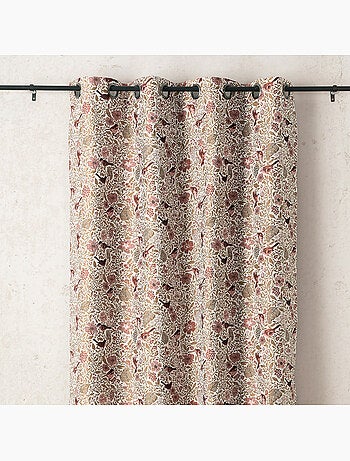 Rideau tamisant jacquard polycoton à motifs floraux et oiseaux