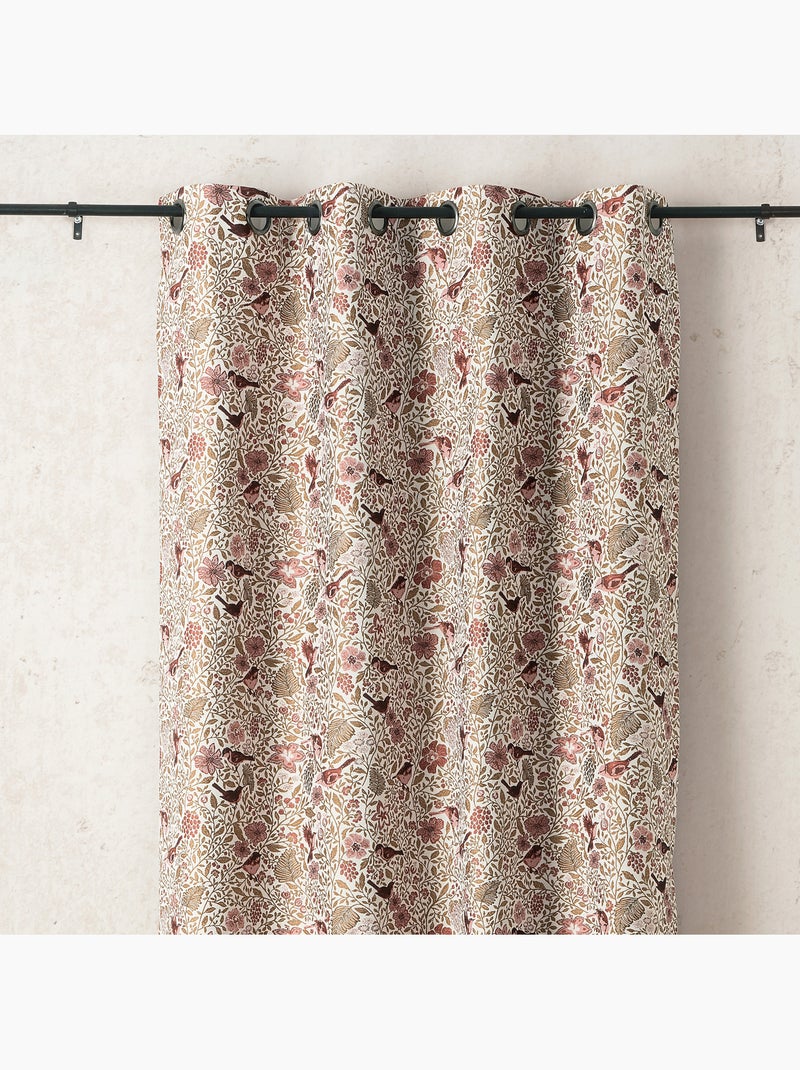 Rideau tamisant jacquard polycoton à motifs floraux et oiseaux Rose - Kiabi