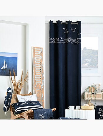 Rideau tamisant polycoton à œillets motif bord de mer