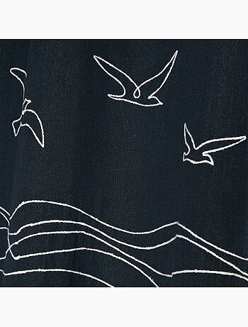 Rideau tamisant polycoton à œillets motif bord de mer