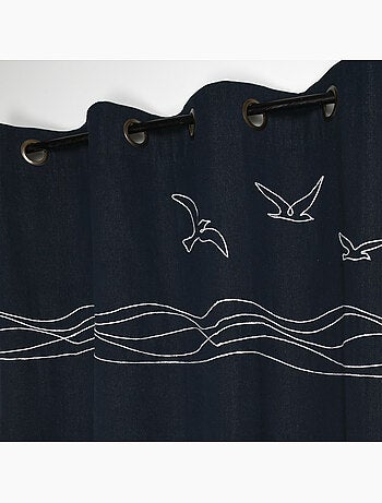 Rideau tamisant polycoton à œillets motif bord de mer