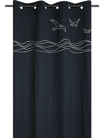 Rideau tamisant polycoton à œillets motif bord de mer