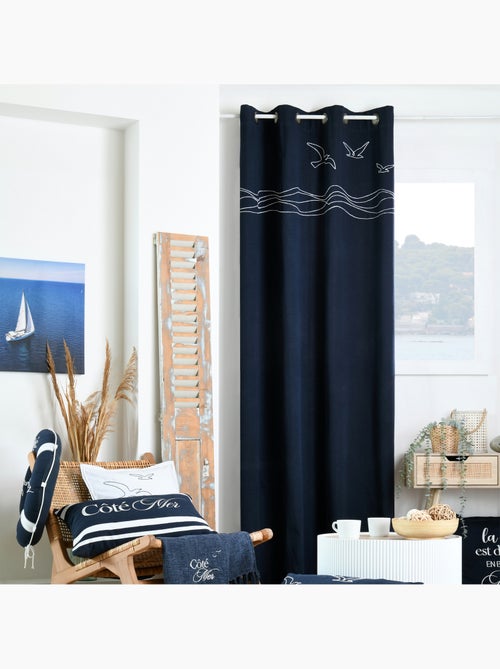 Rideau tamisant polycoton à œillets motif bord de mer - Kiabi