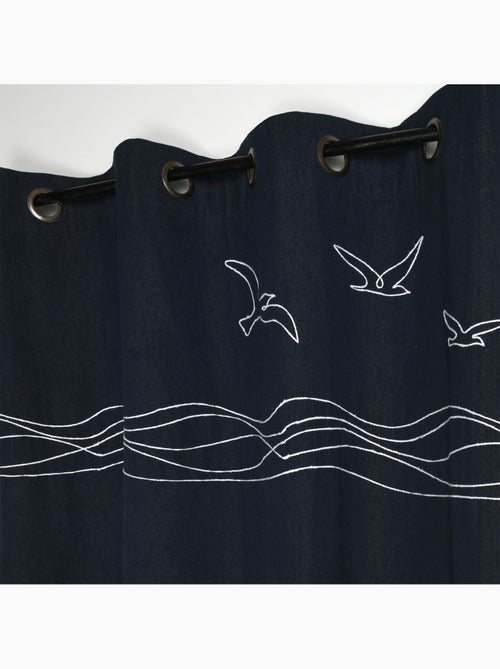 Rideau tamisant polycoton à œillets motif bord de mer - Kiabi