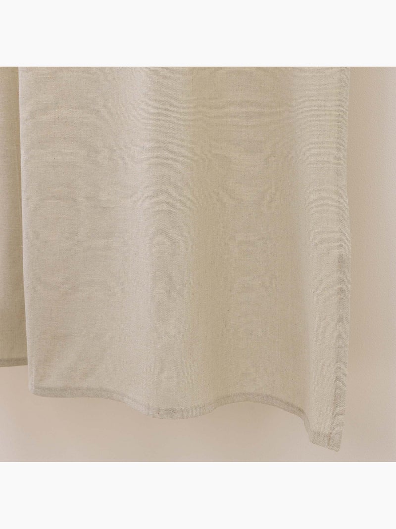 Rideau tamisant polycoton avec passants et pompons Beige - Kiabi