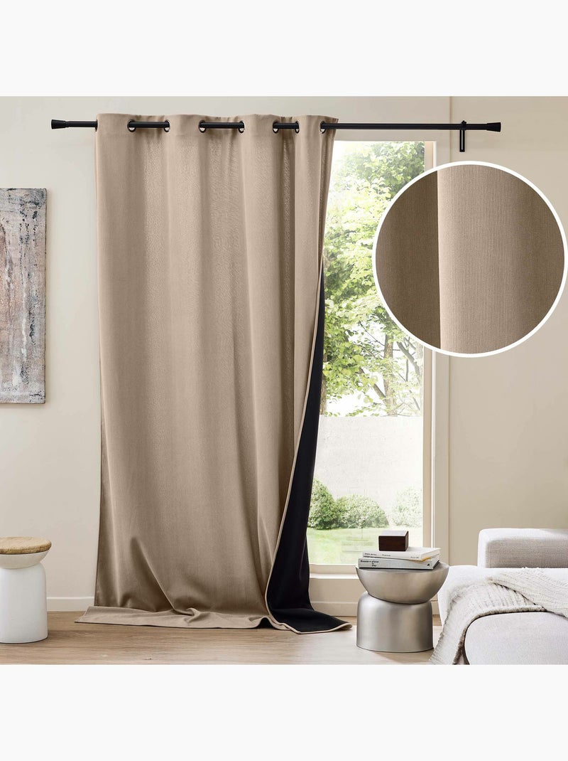 Rideau thermique à œillets – Velours côtelé doublé polaire Marron noisette - Kiabi