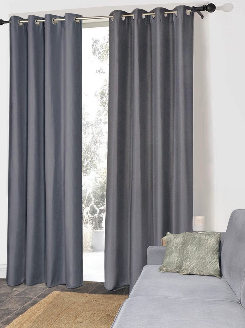 Rideau Thermique effet brossé avec doublure polaire - Prêt a poser. Bleu anthracite - Kiabi