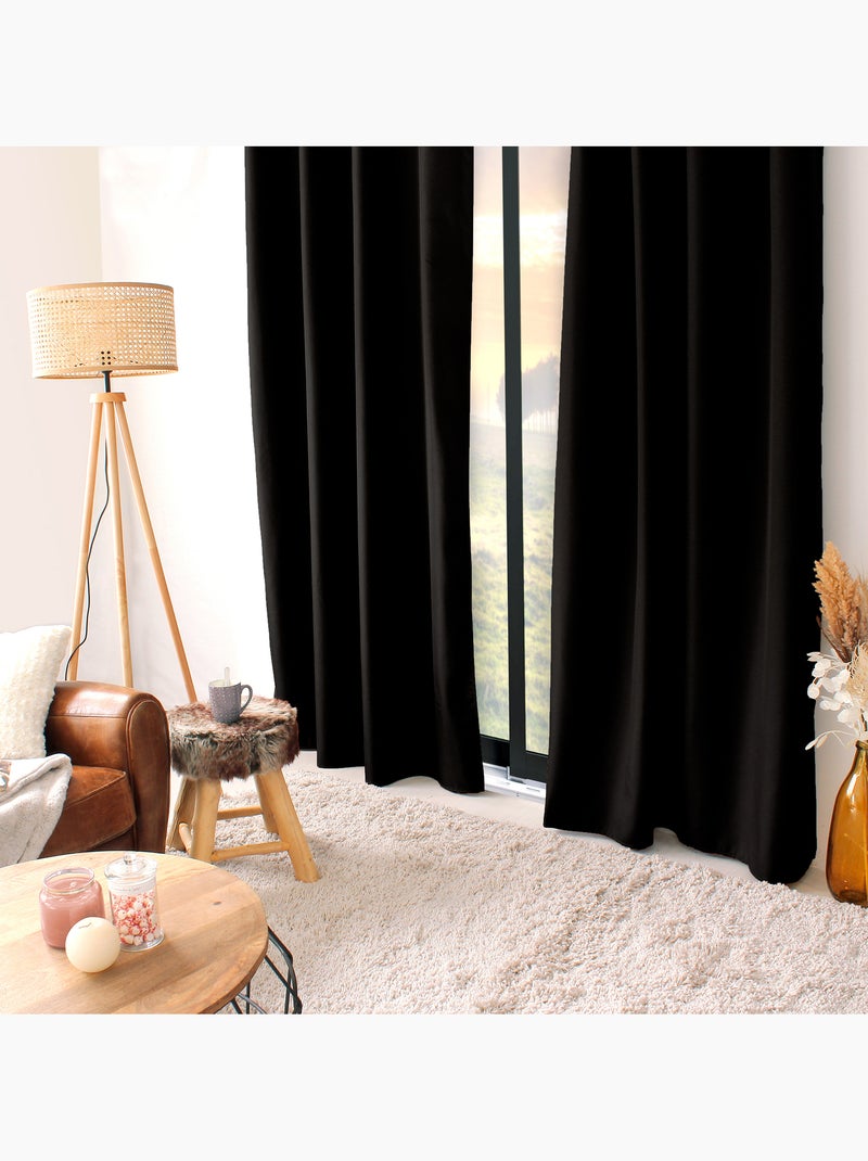 Rideau thermique en microfibre doublée Noir - Kiabi