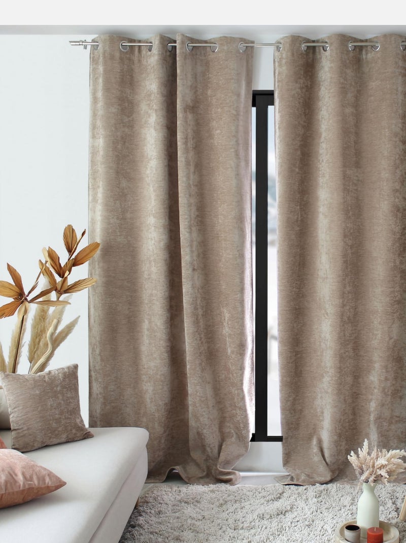 Rideau thermique en velours doublé polaire Beige - Kiabi