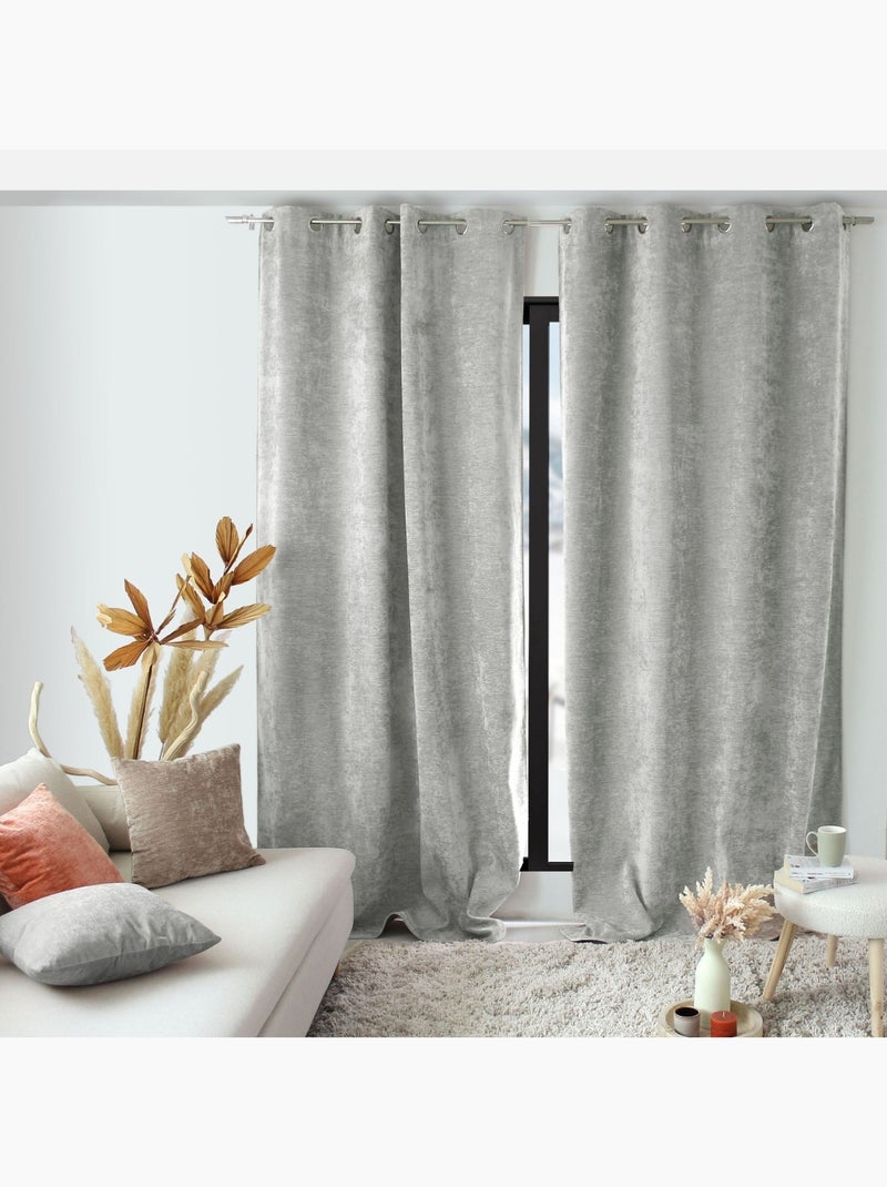 Rideau thermique en velours doublé polaire Gris - Kiabi