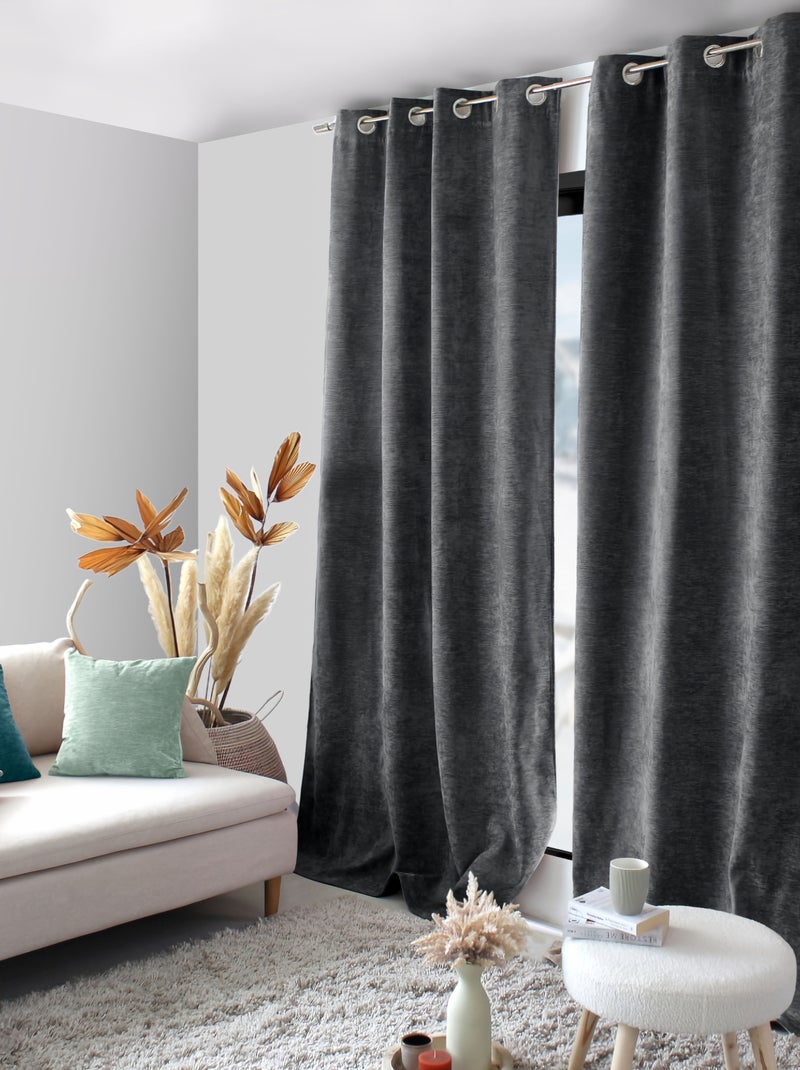 Rideau thermique en velours doublé polaire Gris foncé - Kiabi