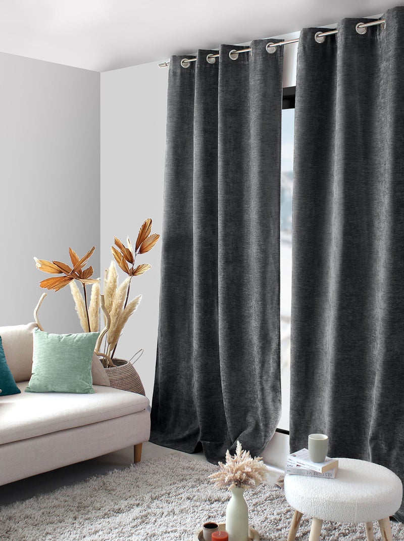 Rideau thermique en velours doublé polaire Gris foncé - Kiabi