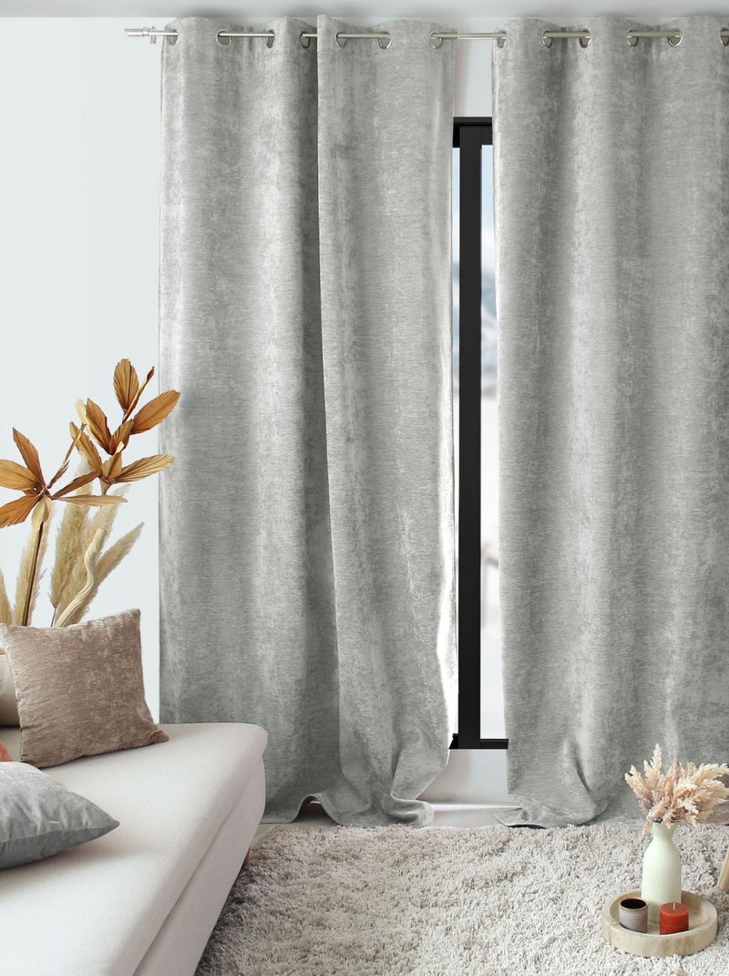 Rideau thermique et occultant en velours Gris clair - Kiabi