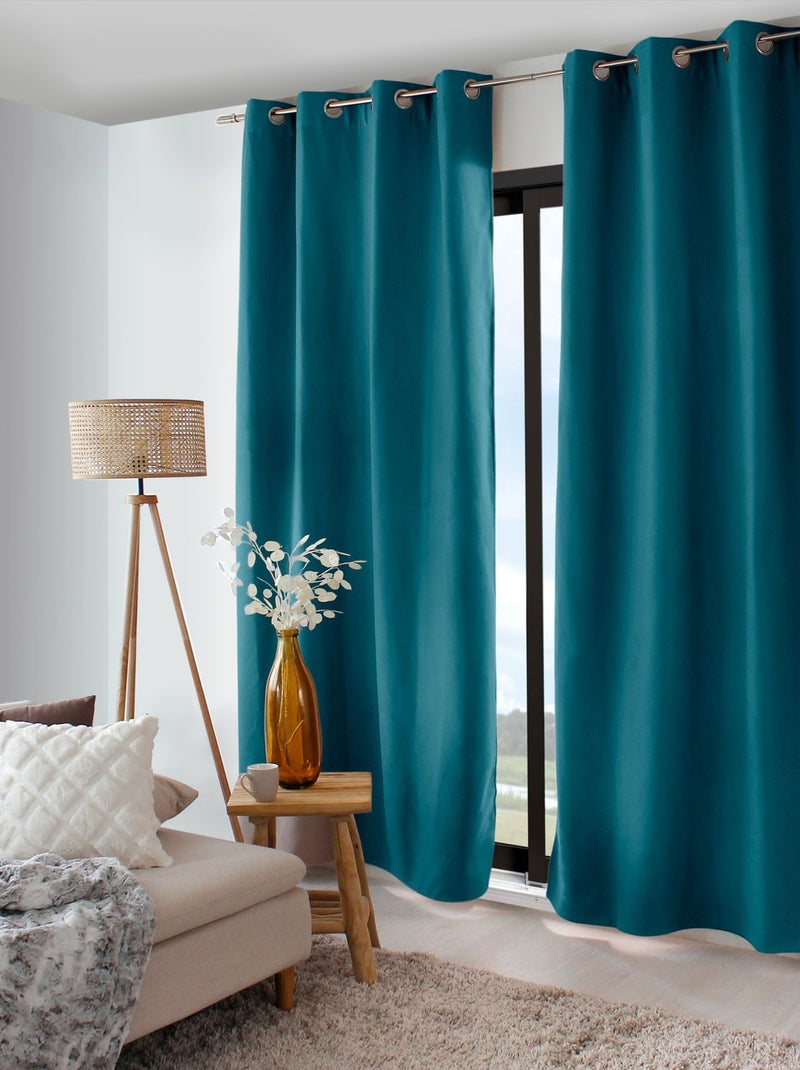 Rideau thermique isolant en velours doublé SAFFA Bleu - Kiabi