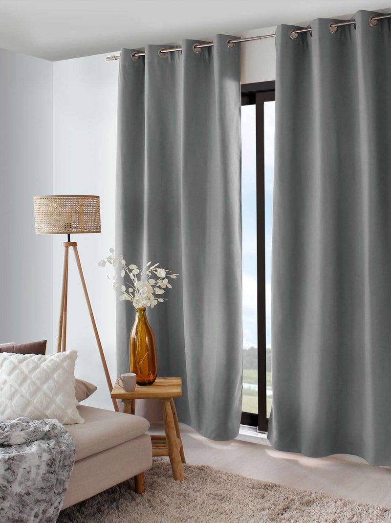 Rideau thermique isolant en velours doublé SAFFA Gris - Kiabi