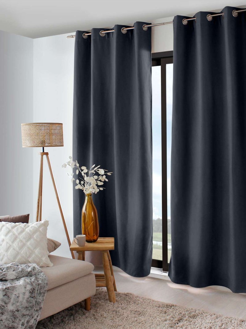 Rideau thermique isolant en velours doublé SAFFA Gris foncé - Kiabi