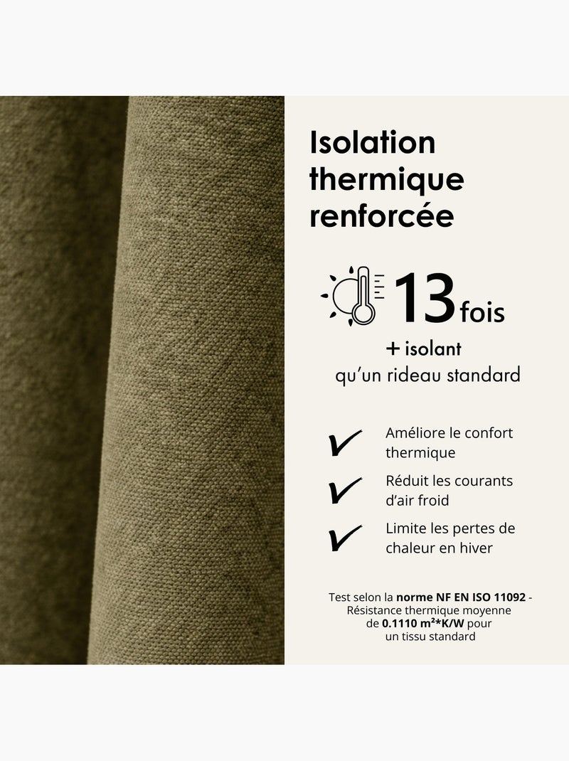 Rideau thermique phonique et semi occultant KONFOR Kaki - Kiabi