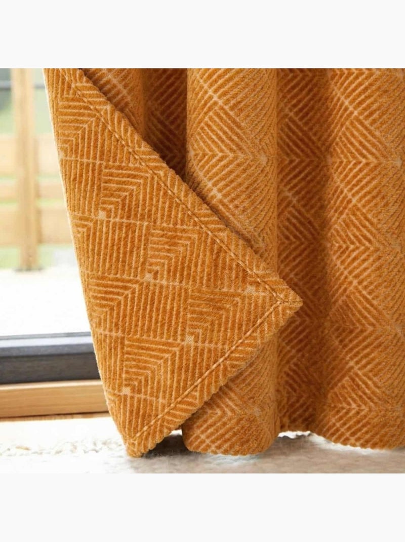 Rideau tissé jacquard chenille 140x250cm Jaune - Kiabi