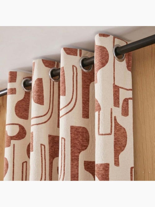 Rideau tissé jacquard motifs ethniques beige, marron 140x240cm - Kiabi