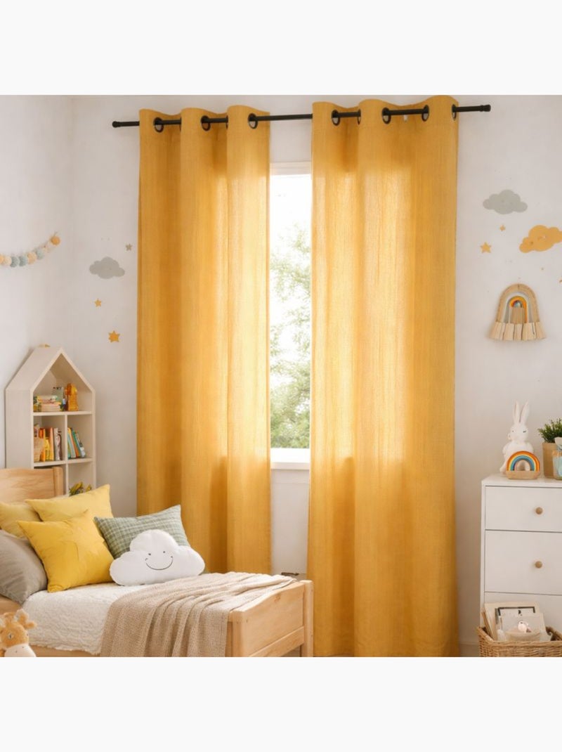 Rideau uni en viscose de bambou Jaune moutarde - Kiabi