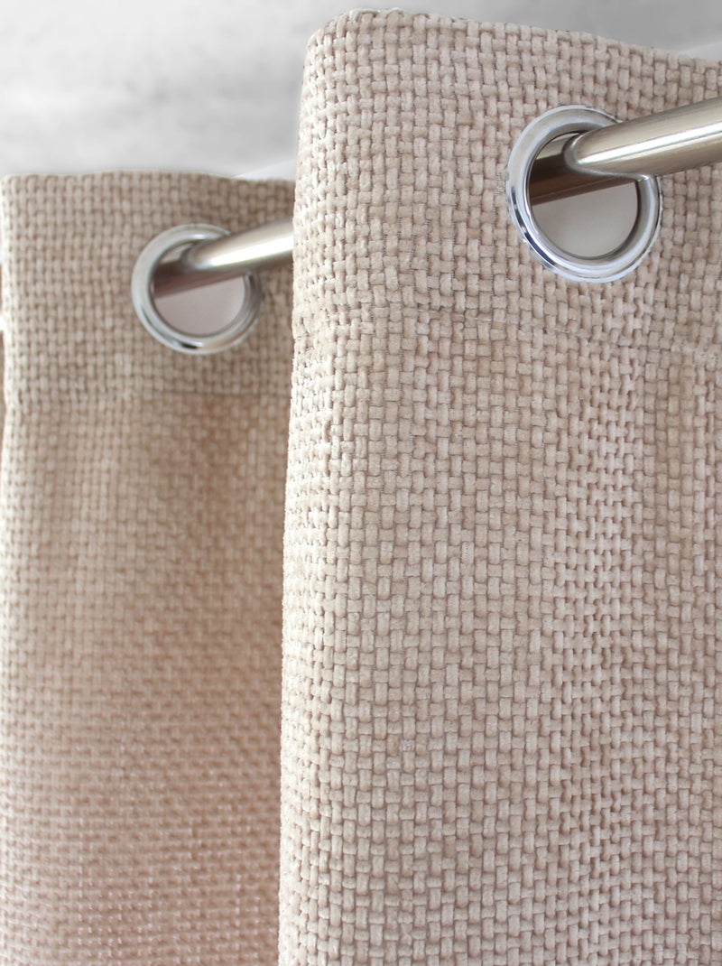 Rideau velours  - Effet chiné tamisant Bois naturel - Kiabi