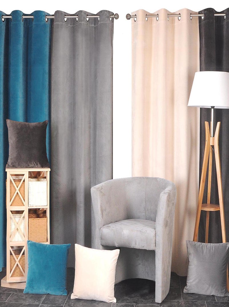 Rideau Velours à œillets. Gris Argenté - Kiabi