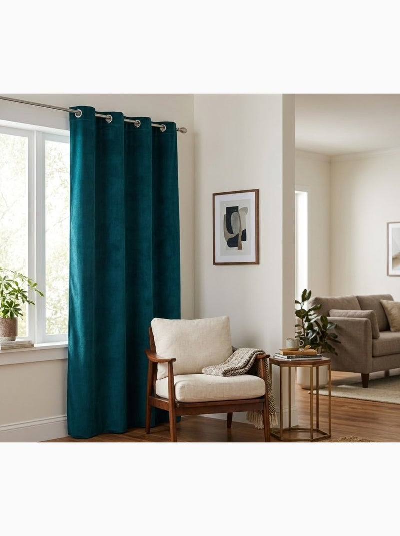 Rideau velours cottele Bleu - Kiabi